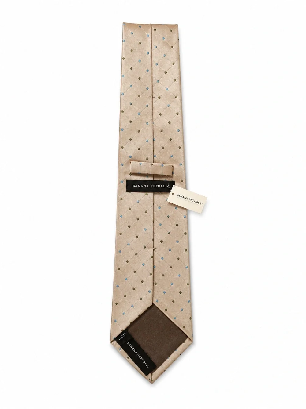 Banana Republic Beige Silk Grid Tie with Blue & Dark Accent Dots